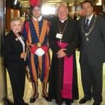 Marylee Meehan, Vatican Swiss Guard, H.E. Monsignor Zygmunt Zimowski, President PCHCW & Dr. J.M. Simon, President World Federation of the Catholic Medical Associations
